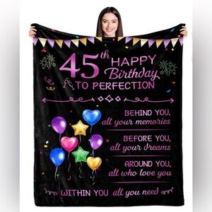 45th Birthday Fleece Throw Blanket -Pink/Black (New)